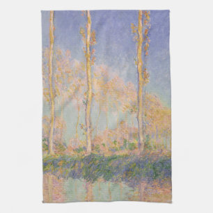 Poplars, impressionist landscape, Claude Monet Tea Towel