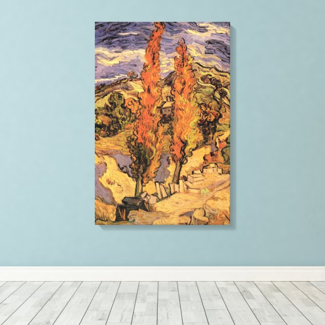 Poplars on Road Through Hills by Vincent van Gogh Canvas Print (Insitu(Wood Floor))
