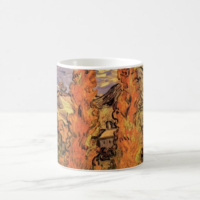 Poplars on Road Through Hills by Vincent van Gogh Coffee Mug (Center)