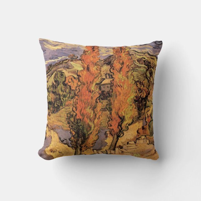 Poplars on Road Through Hills by Vincent van Gogh Cushion (Front)