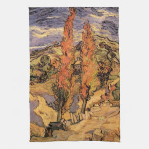 Poplars on Road Through Hills by Vincent van Gogh Tea Towel