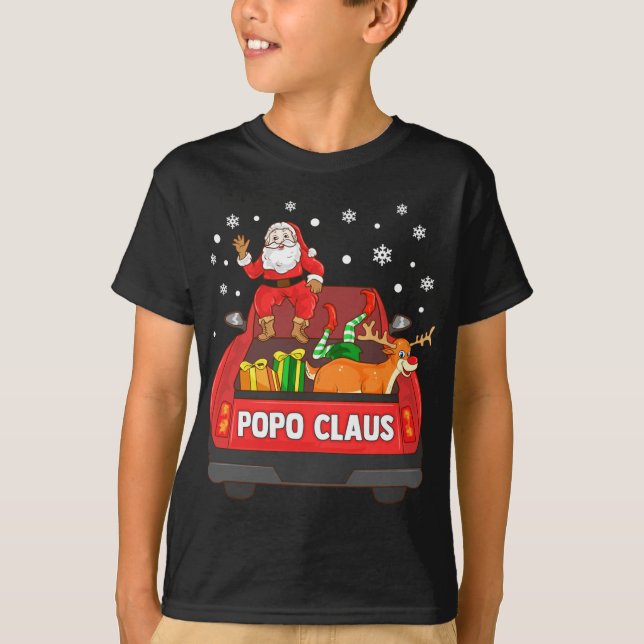 Popo Claus Red Truck Santa Reindeer Elf Christmas T-Shirt (Front)