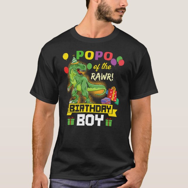 Popo of the Birthday Boy Dinosaur Celebration Grap T-Shirt (Front)