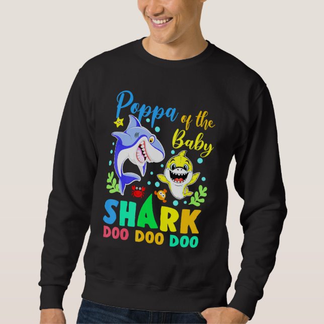 Poppa Of The Birthday Boy Shark Blue Yellow Doo Do Sweatshirt (Front)