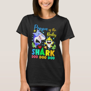 Poppa Of The Birthday Boy Shark Blue Yellow Doo Do T-Shirt