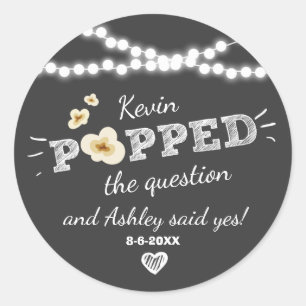 Popped the Question Engagement Wedding Popcorn Classic Round Sticker