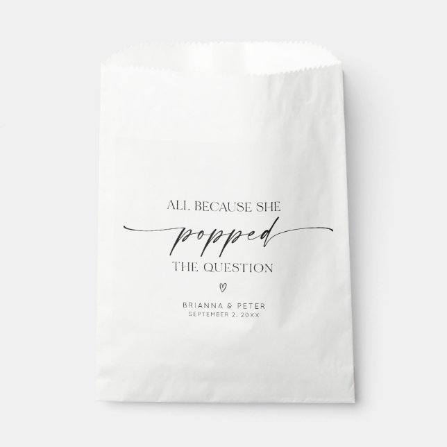Popped The Question Minimalist Wedding Popcorn Favour Bags (Front)
