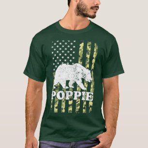 Poppie Bear Camping Hiking Camouflage USA American T-Shirt