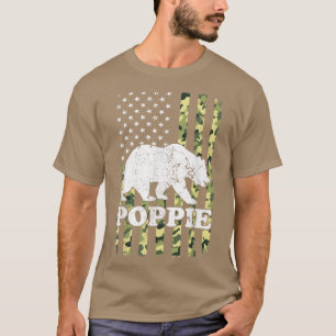 Poppie Bear Camping Hiking Camouflage USA American T-Shirt