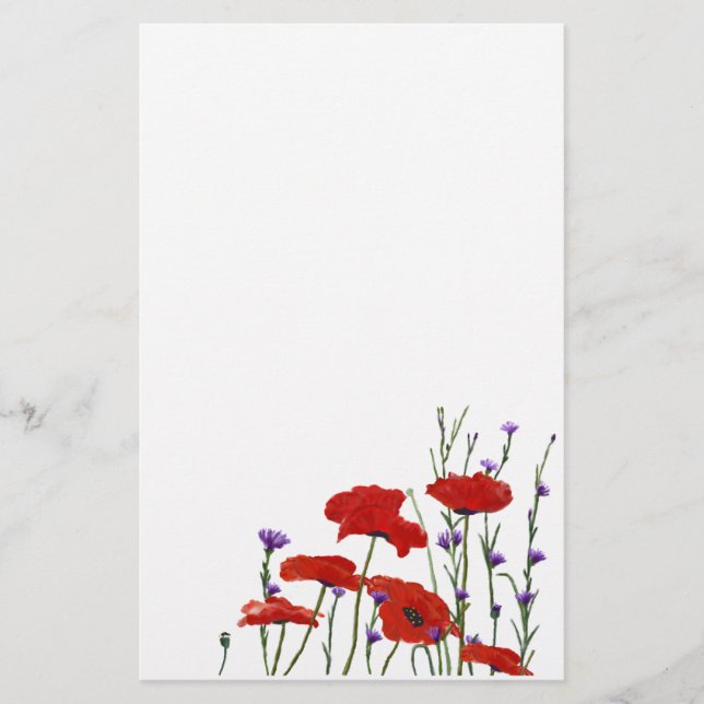 Poppies and Bachelor Buttons Stationery (Front)