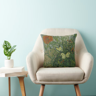 Poppies and Butterflies by Vincent Van Gogh Cushion
