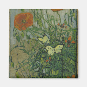 Poppies and Butterflies by Vincent Van Gogh Magnet
