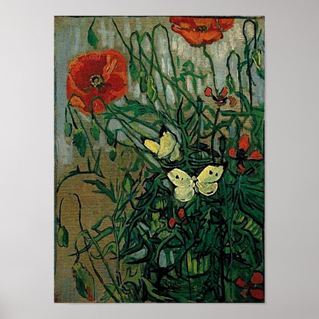 Poppies and Butterflies (F748) Van Gogh Fine Art Poster (Front)