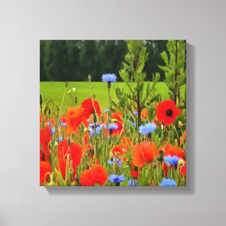 Poppies And Cornflowers Realistic Landscape Art Canvas Print