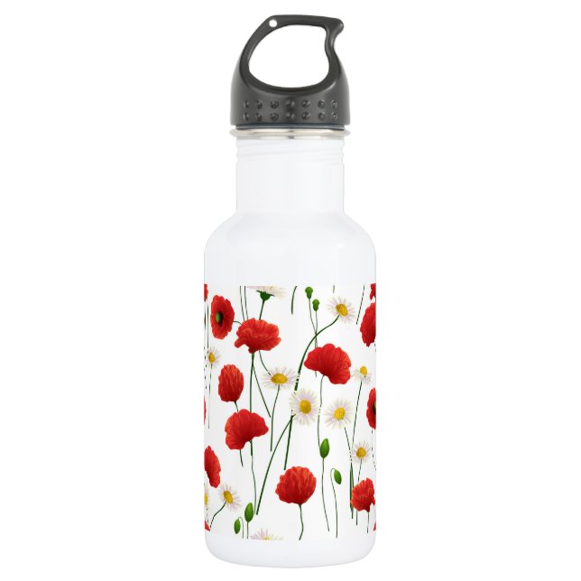 Poppies and daisies 532 ml water bottle (Front)