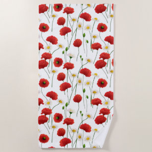 Poppies and daisies beach towel