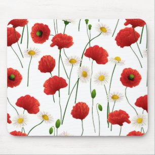 Poppies and daisies mouse pad