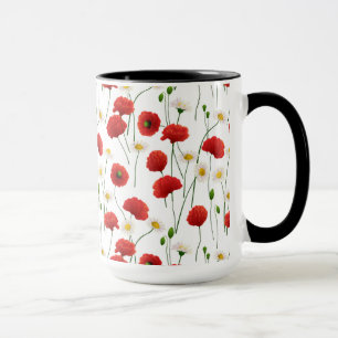 Poppies and daisies mug