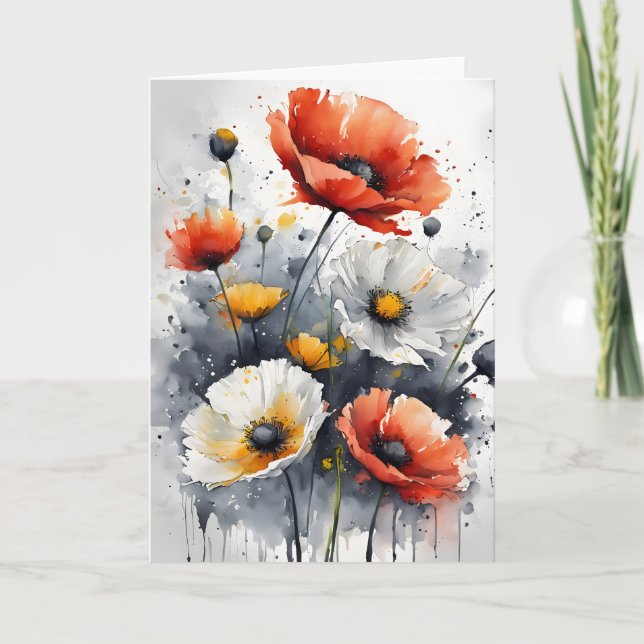 Poppies and daisies - Watercolor flowers Card (Front)