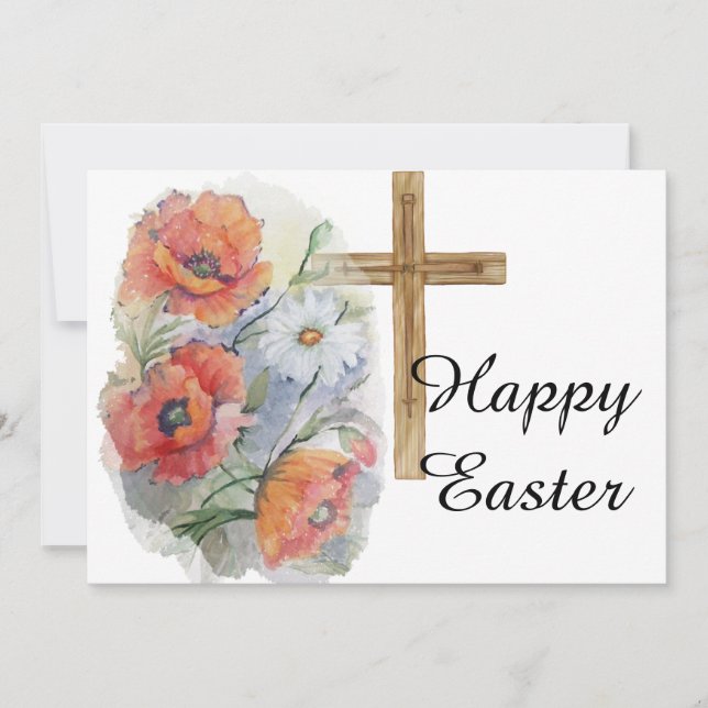 Poppies and daisy floral with cross Easter Holiday Card (Front)