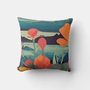 Poppies and fox tails Abstract flower field Cushion