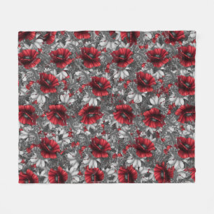 Poppies and Lady Bug Fleece Blanket