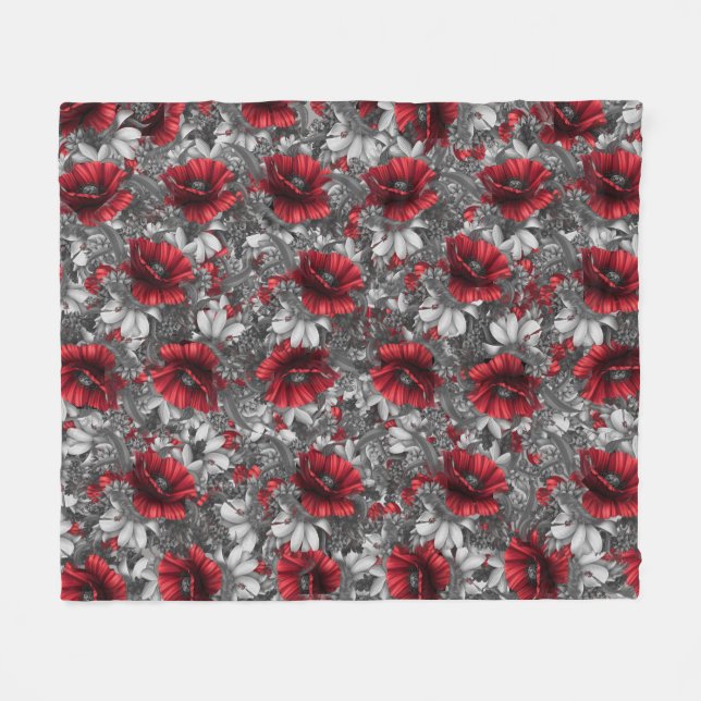 Poppies and Lady Bug Fleece Blanket (Front (Horizontal))
