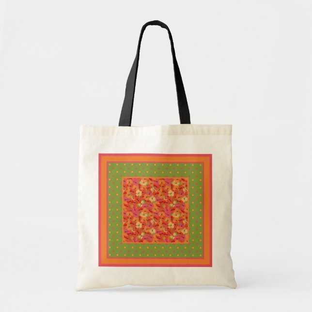 Poppies and Polka Dots on Green Budget Tote Bag (Front)