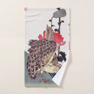 Poppies and Quails, Hiroshige, Ukiyo-e Hand Towel