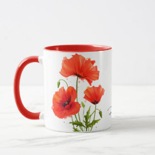 Poppies and splashes of watercolor painting mug