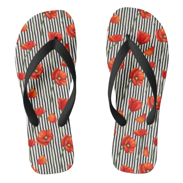 Poppies and stripes pattern jandals (Footbed)