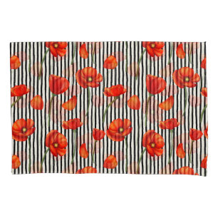 Poppies and stripes pattern pillowcase