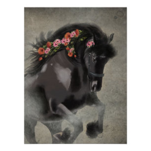 Poppies and the Friesian - Poster