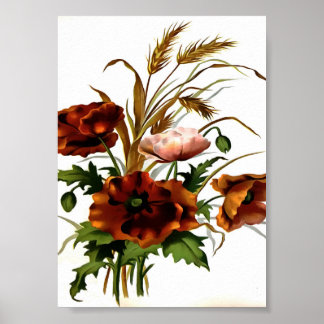 Poppies And Wheat Botanical Art Poster
