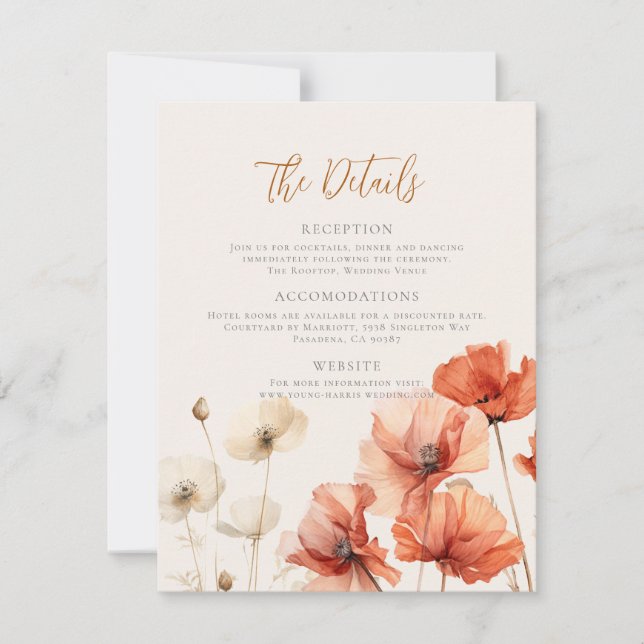 Poppies and Wildflowers The Details Wedding Card (Front)