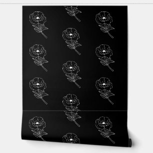Poppies Black White Floral Watercolor Pattern  Wallpaper