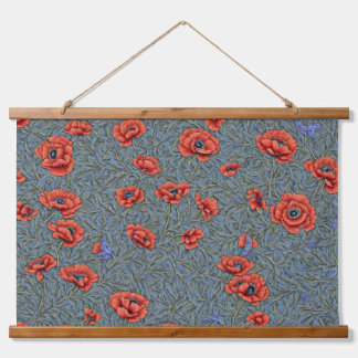 Poppies Blue Butterflies Hanging Tapestry