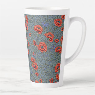 Poppies Blue Butterflies Latte Mug
