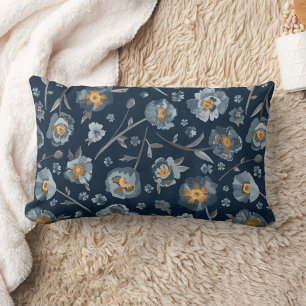 Poppies Blue Grey Floral Pattern Lumbar Cushion