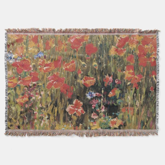 Poppies by Robert Vonnoh, Vintage Impressionism Throw Blanket (Front)
