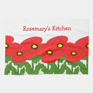 Poppies Design Personalised Tea Towel