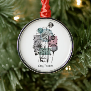 Poppies Doodle In Ink And Watercolor Metal Tree Decoration