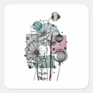 Poppies Doodle In Ink And Watercolor Sticker