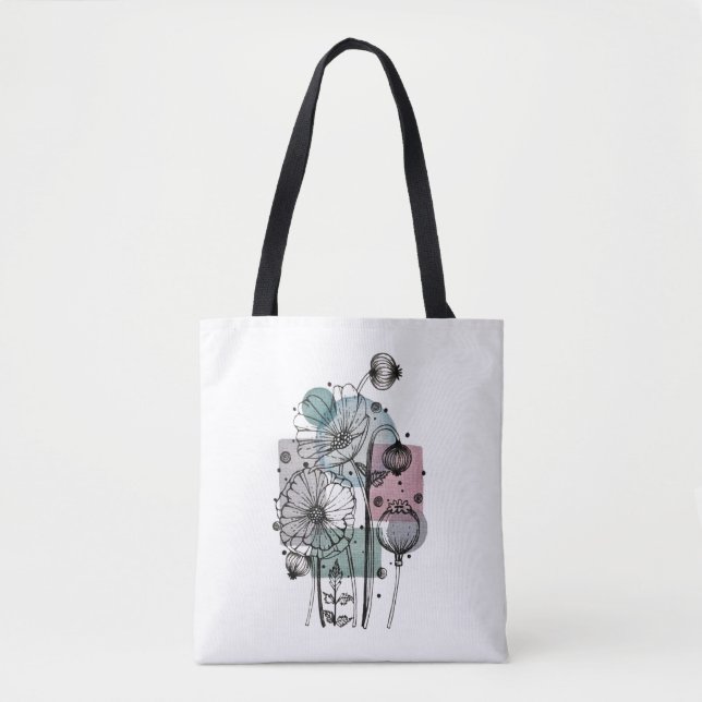 Poppies Doodle In Ink And Watercolor Tote Bag (Front)
