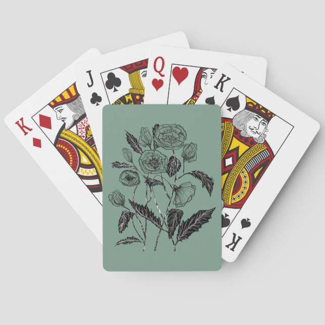Poppies Drawing - Choose / Add Your Colour Playing Cards (Back)