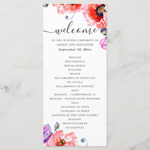 Poppies. Elegant watercolor red floral wedding Programme