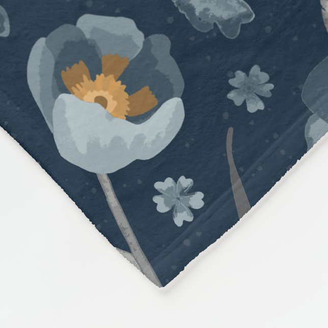 Poppies Floral Pattern Blue Fleece Blanket (Corner)