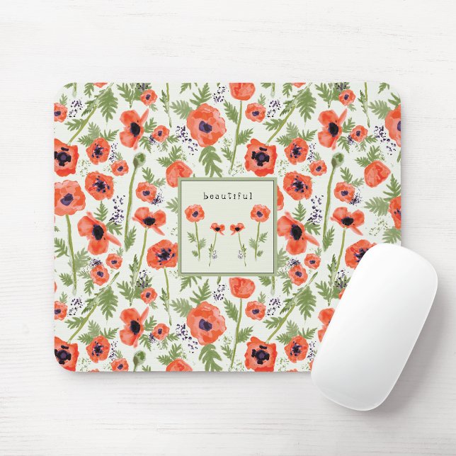 Poppies Floral Pattern With Name Mouse Pad (Poppies Floral Pattern With Name Mouse Pad from Studio Posies. )