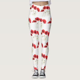 Poppies floral poppy summer fitness garden leggings