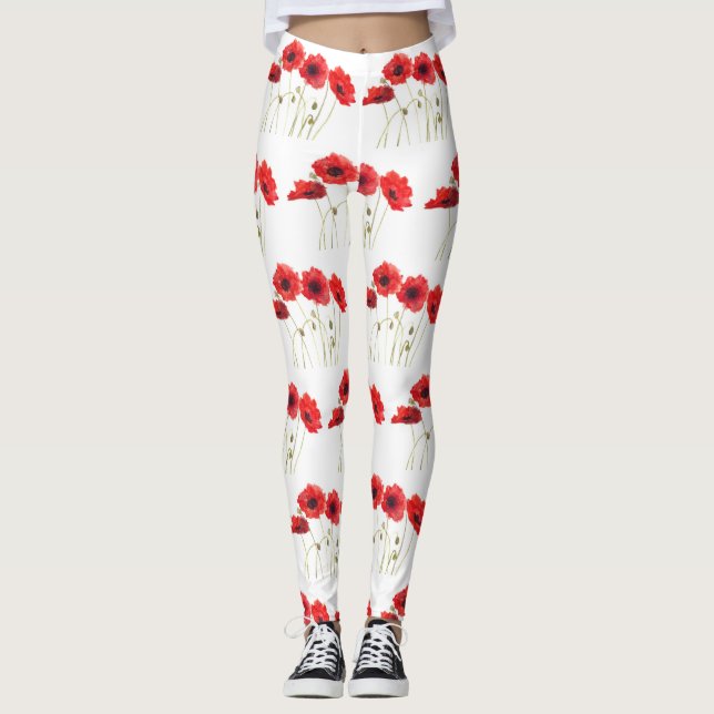 Poppies floral poppy summer fitness garden leggings (Front)